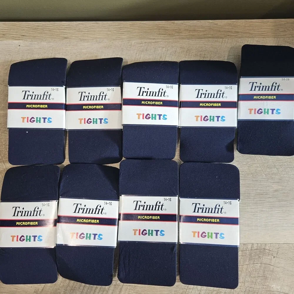 Trimfit Microfiber Tights Lot of 9 Girls Size 14-16 Navy Blue Nylon Spandex NEW